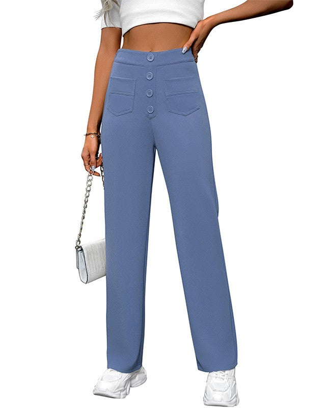 Extra High Rise Straight Leg Trousers - Blue - 1