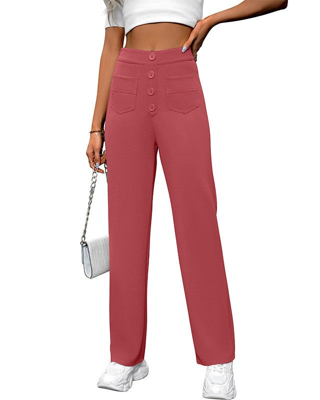 Extra High Rise Straight Leg Trousers - CarmineRed