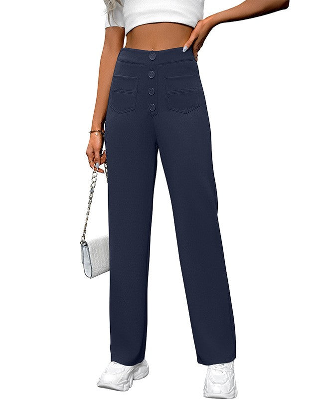 Extra High Rise Straight Leg Trousers - Dark-Blue