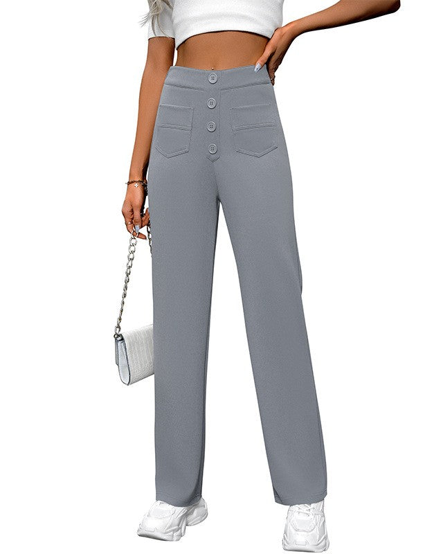 Extra High Rise Straight Leg Trousers - Grey
