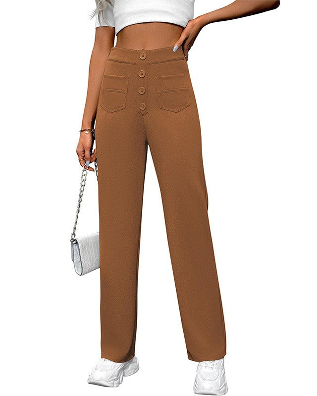 Extra High Rise Straight Leg Trousers - Khaki