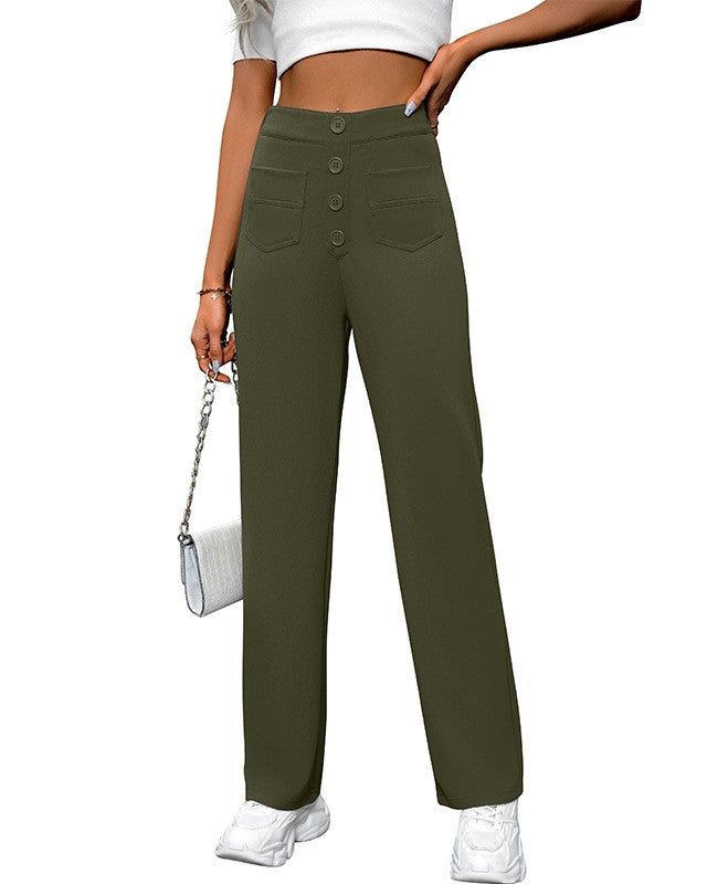 Extra High Rise Straight Leg Trousers - MGreen