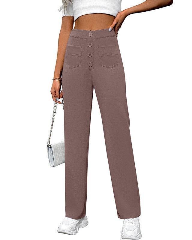 Extra High Rise Straight Leg Trousers - MilkCoffee
