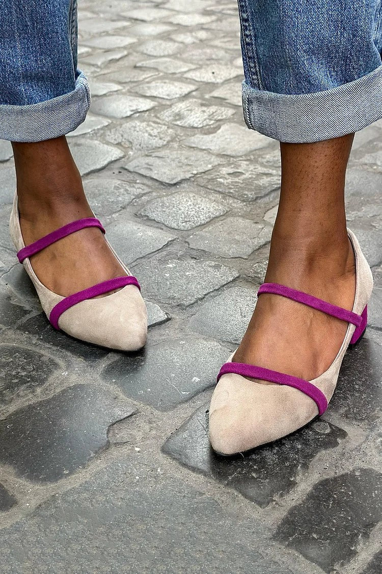 Pointed Toe Colorblock Mary Jane Flats