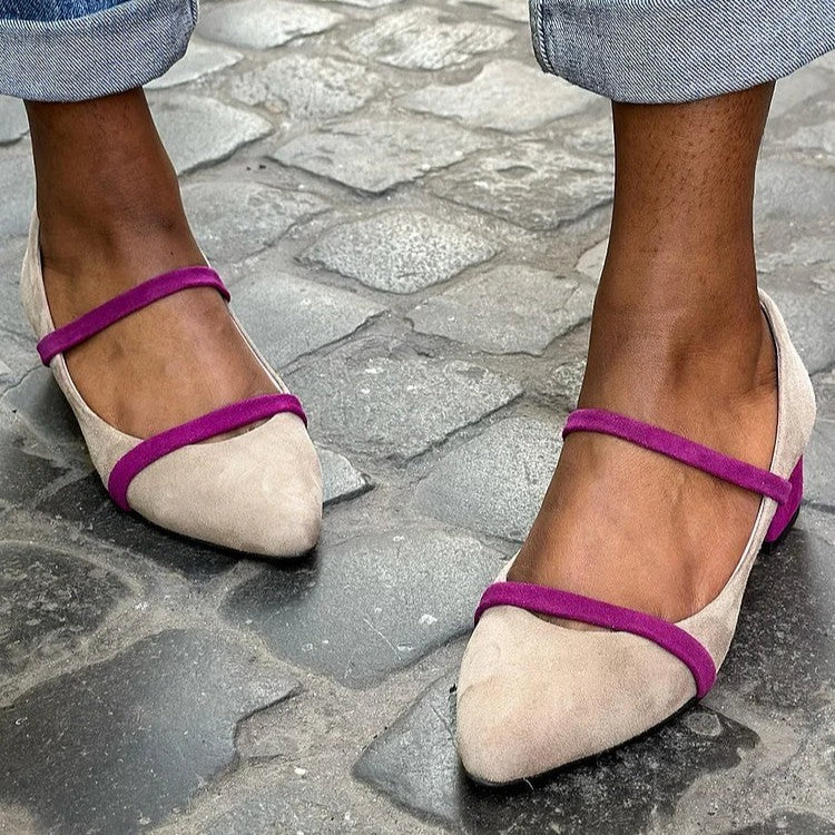 Pointed Toe Colorblock Mary Jane Flats