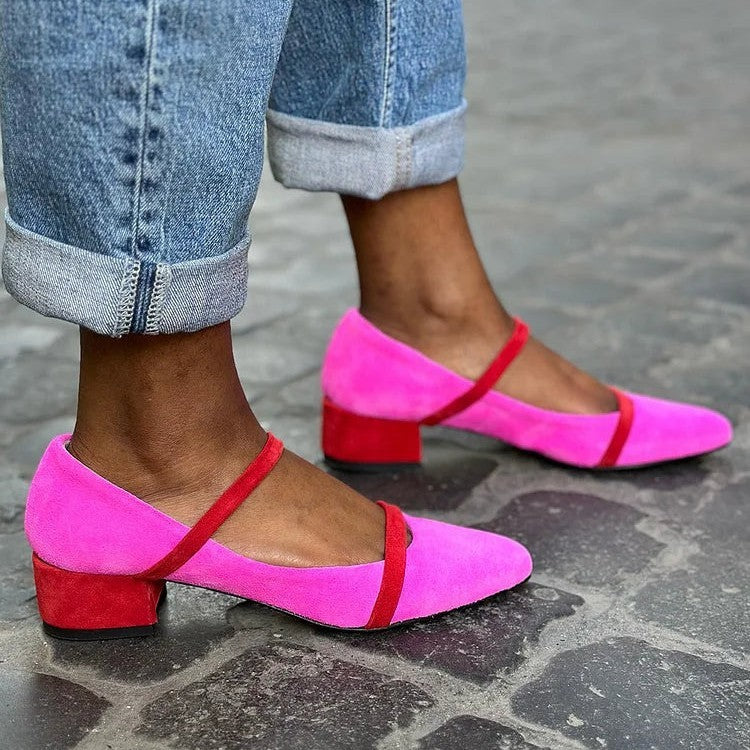 Pointed Toe Colorblock Mary Jane Flats