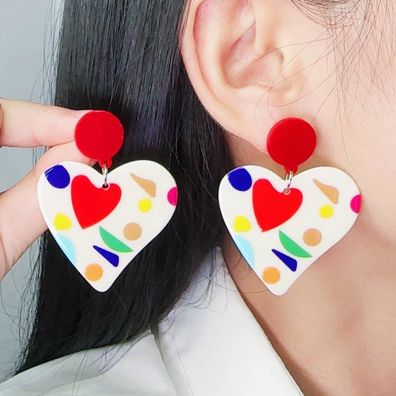 Confetti Heart Acrylic Stud Earrings