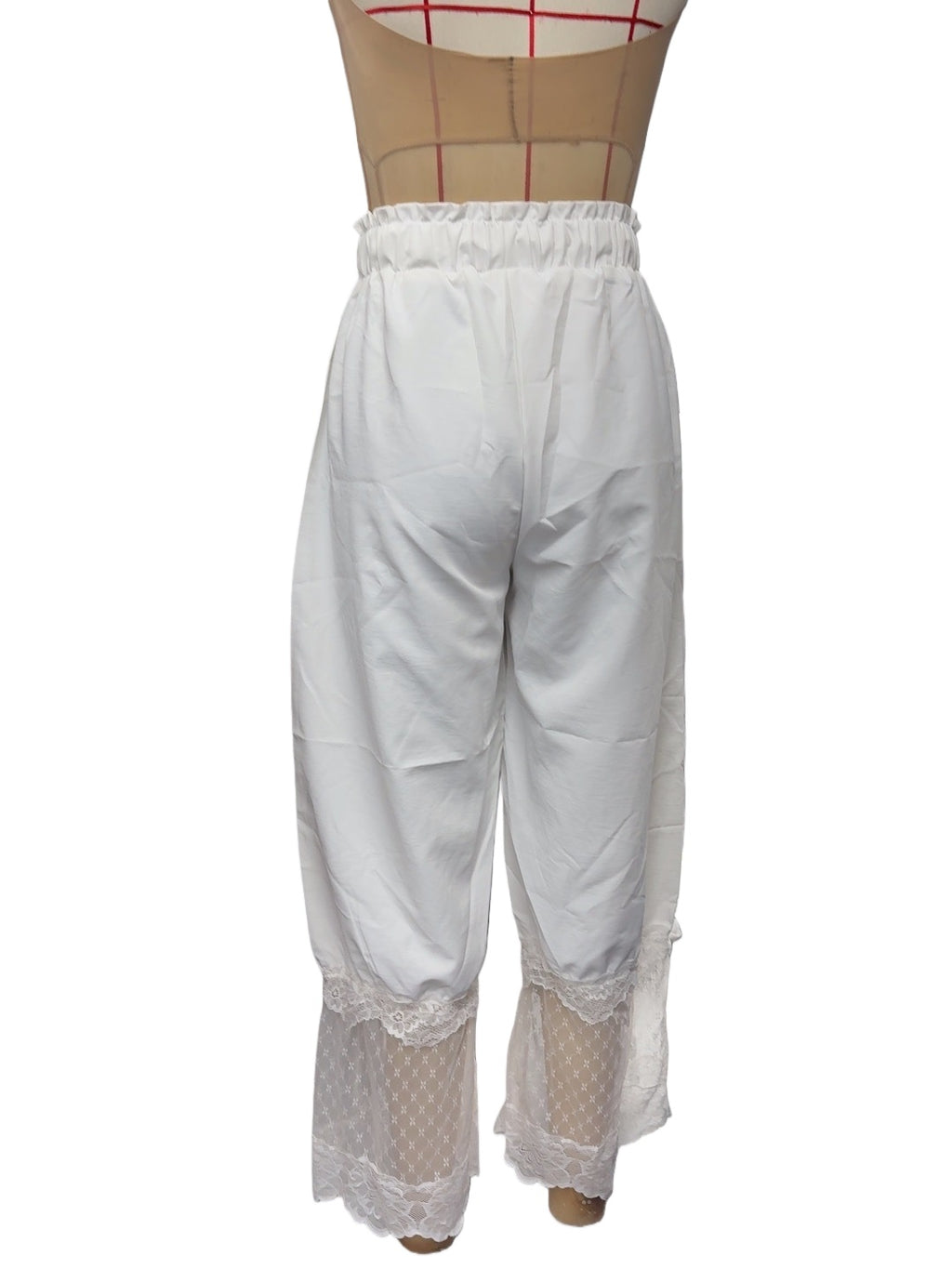 Flowy Wide Leg Pants With Lace Hem - White - 3