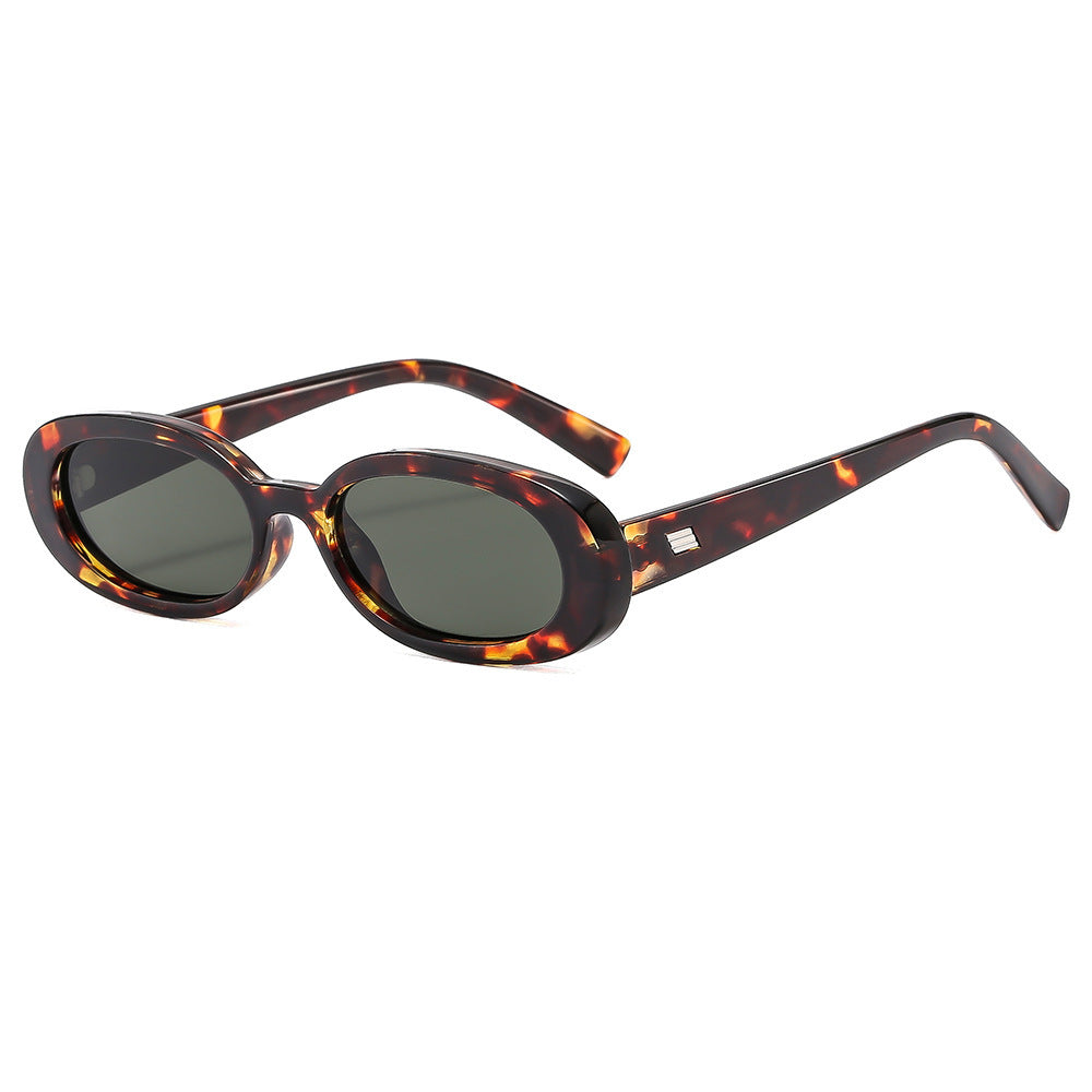 Slim Retro Oval Frame Sunglasses - amber