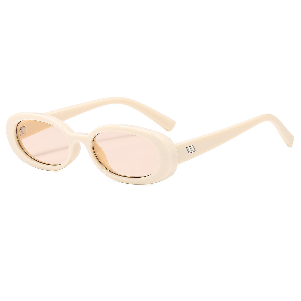 Slim Retro Oval Frame Sunglasses - beige