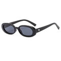 Slim Retro Oval Frame Sunglasses - black