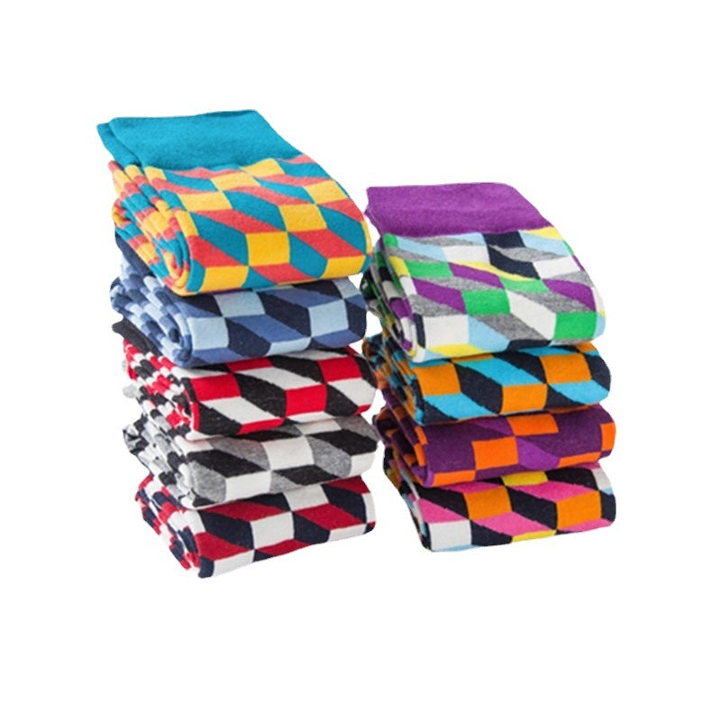 Geometric Cube Print Cotton Crew Socks - view 2