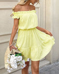 Flutter Sleeve Elastic Waist Mini Dress - Yellow