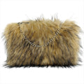 Shaggy Faux Fur Chain Clutch Bag - Natural