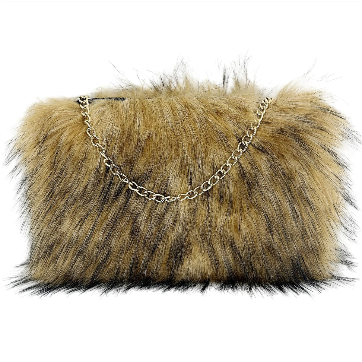 Shaggy Faux Fur Chain Clutch Bag