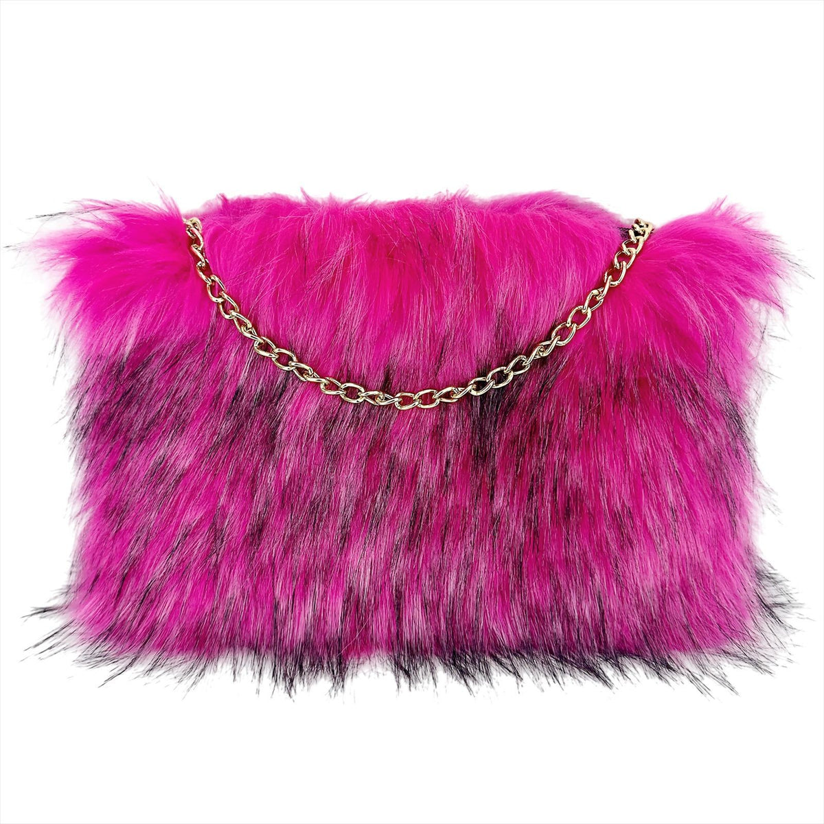 Shaggy Faux Fur Chain Clutch Bag