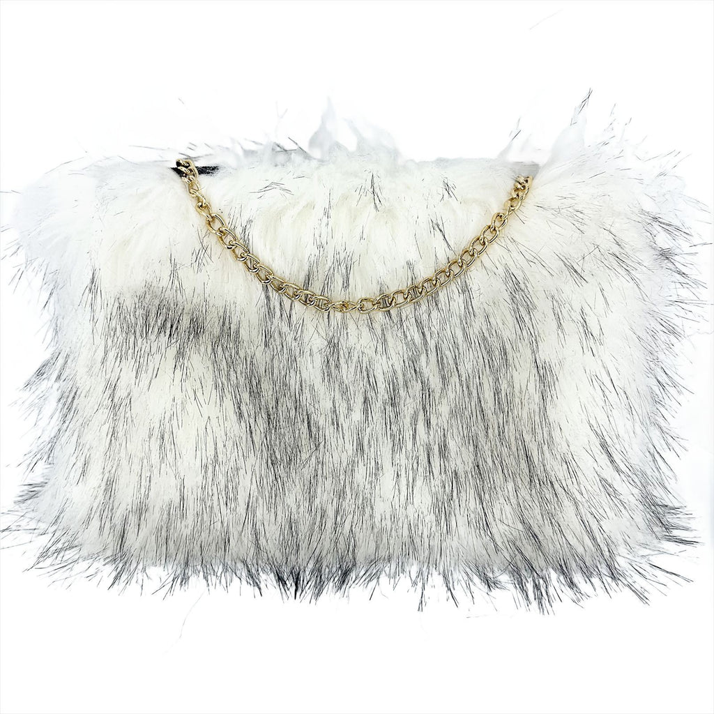 Shaggy Faux Fur Chain Clutch Bag
