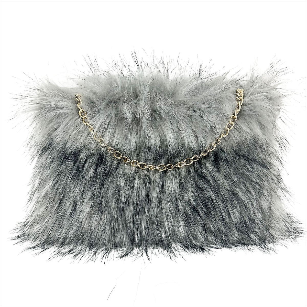 Shaggy Faux Fur Chain Clutch Bag