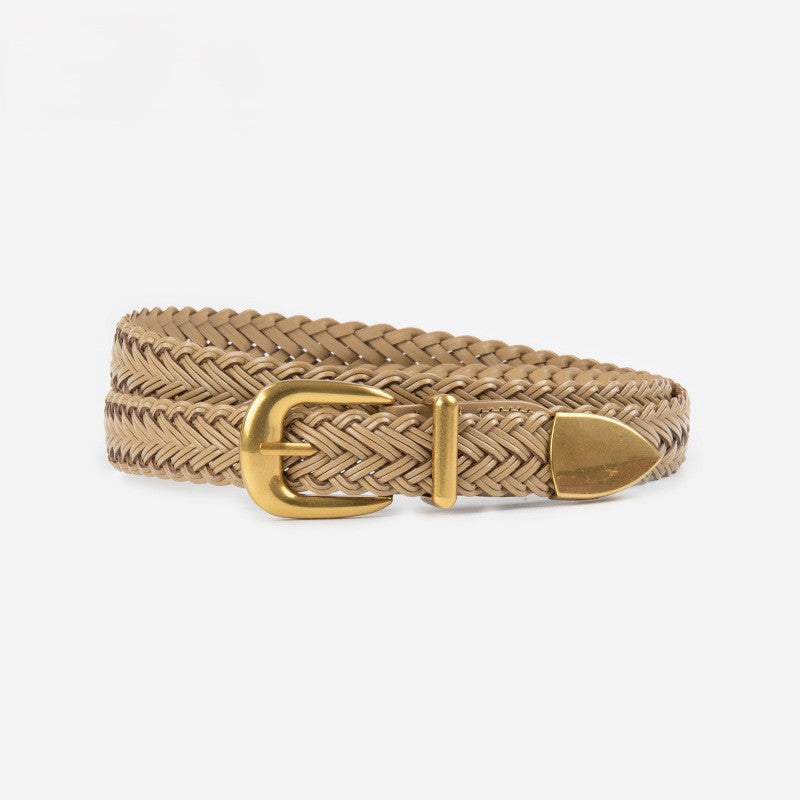 Arrow Tip Braided Skinny Belt - Apricot