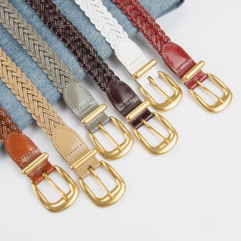 Arrow Tip Braided Skinny Belt - Coffee - 1