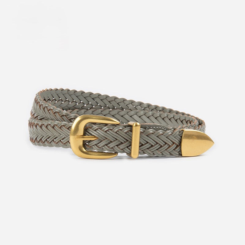 Arrow Tip Braided Skinny Belt - Grey