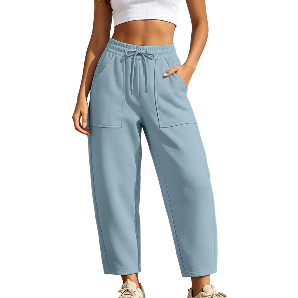 Fleece Lined Barrel Leg Athletic Joggers With Pockets - Light Blue