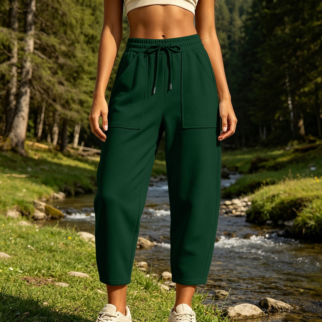 Fleece Lined Barrel Leg Athletic Joggers With Pockets