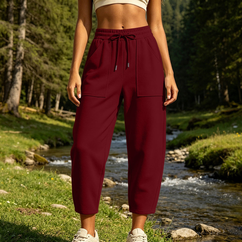 Fleece Lined Barrel Leg Athletic Joggers With Pockets