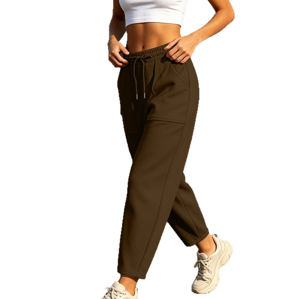 Fleece Lined Barrel Leg Athletic Joggers With Pockets