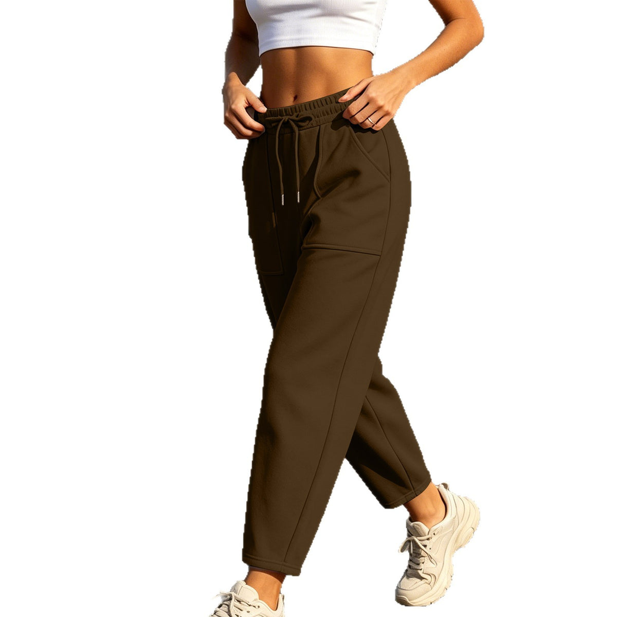 Fleece Lined Barrel Leg Athletic Joggers With Pockets