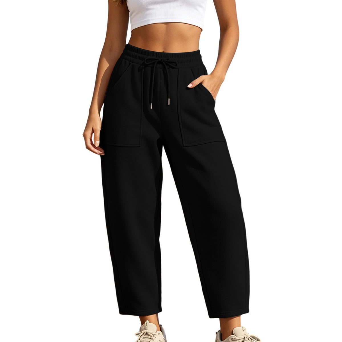 Fleece Lined Barrel Leg Athletic Joggers With Pockets