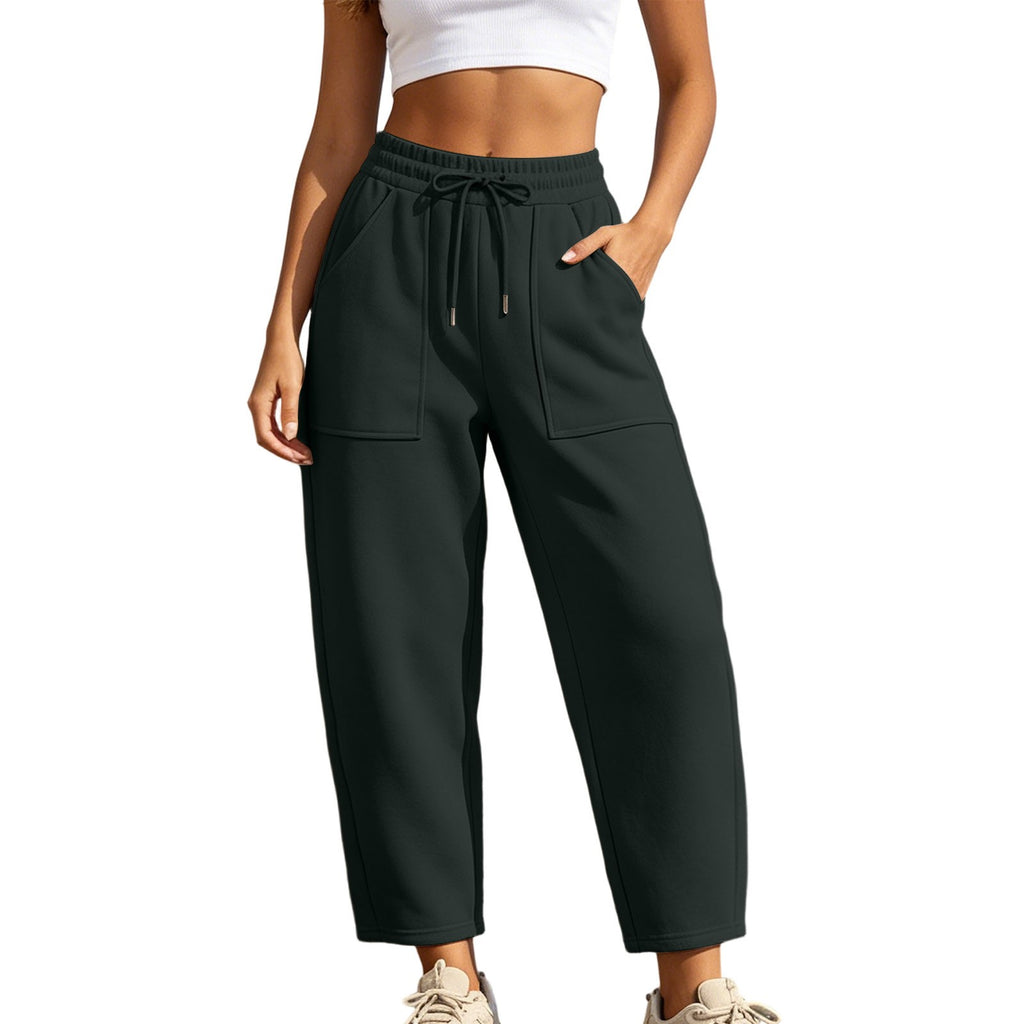 Fleece Lined Barrel Leg Athletic Joggers With Pockets