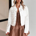 Diamond Textured Collared Cropped Jacket - White