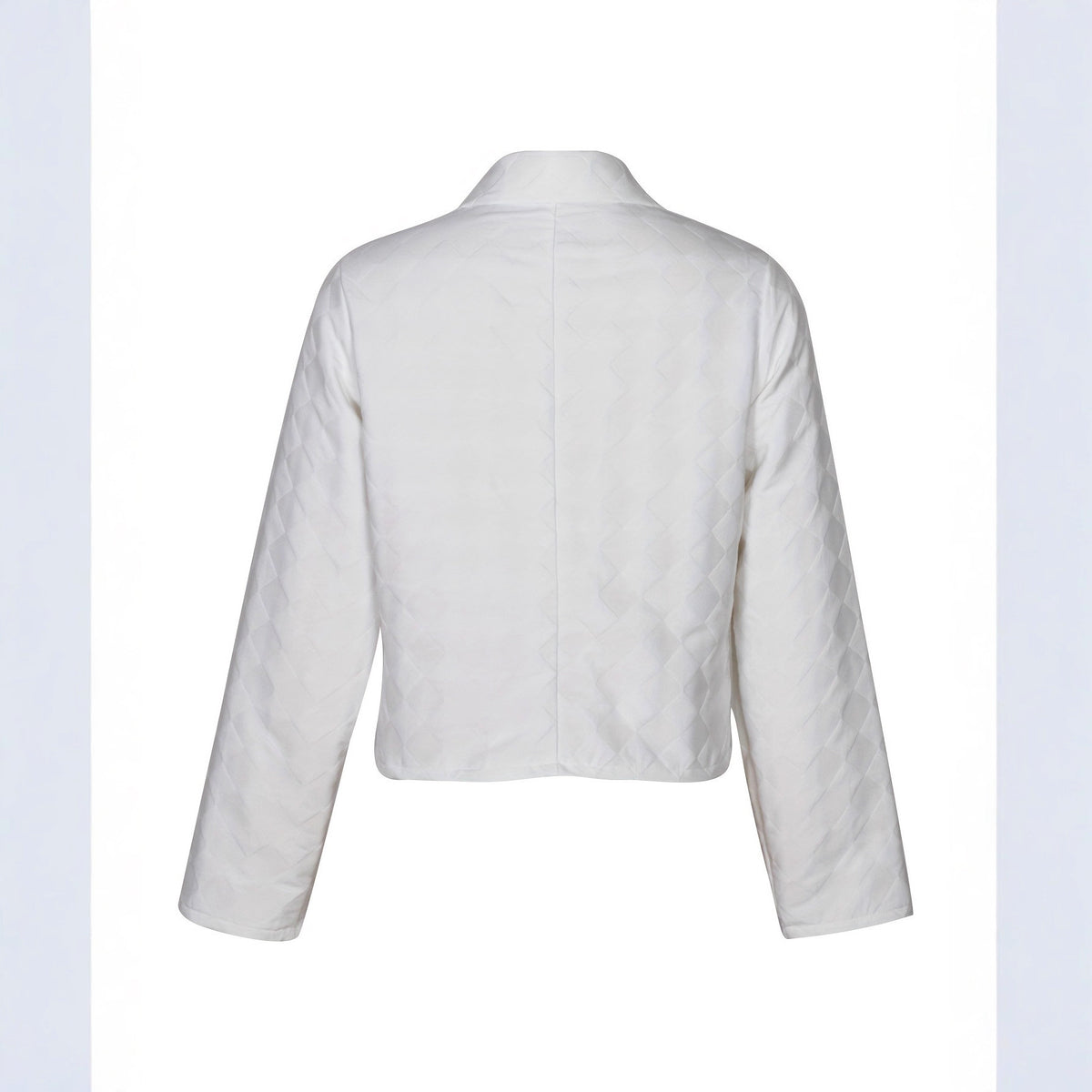 Diamond Textured Collared Cropped Jacket - White - 2