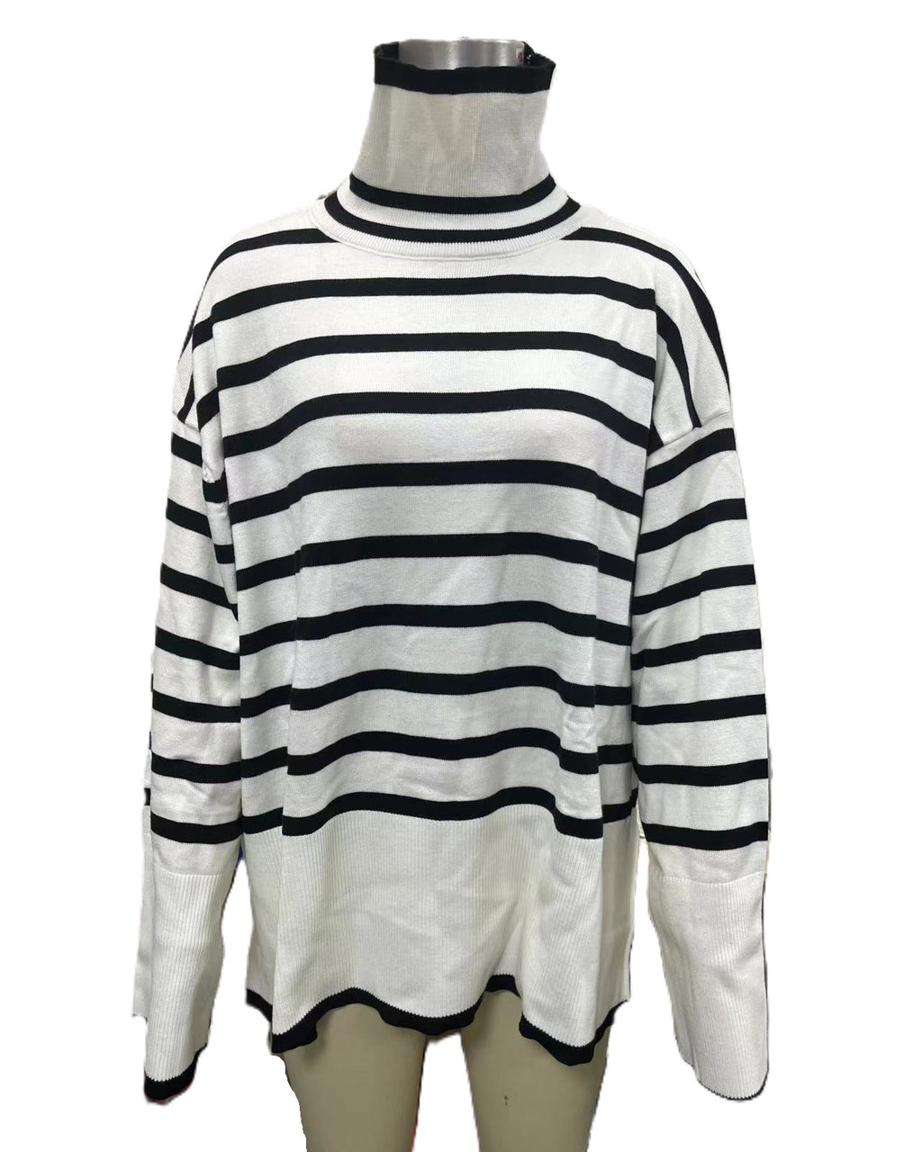 Breton Stripe Slouchy Turtleneck Sweater - White