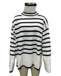 Breton Stripe Slouchy Turtleneck Sweater - White