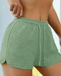 Waffle Knit Drawstring Lounge Shorts - Green
