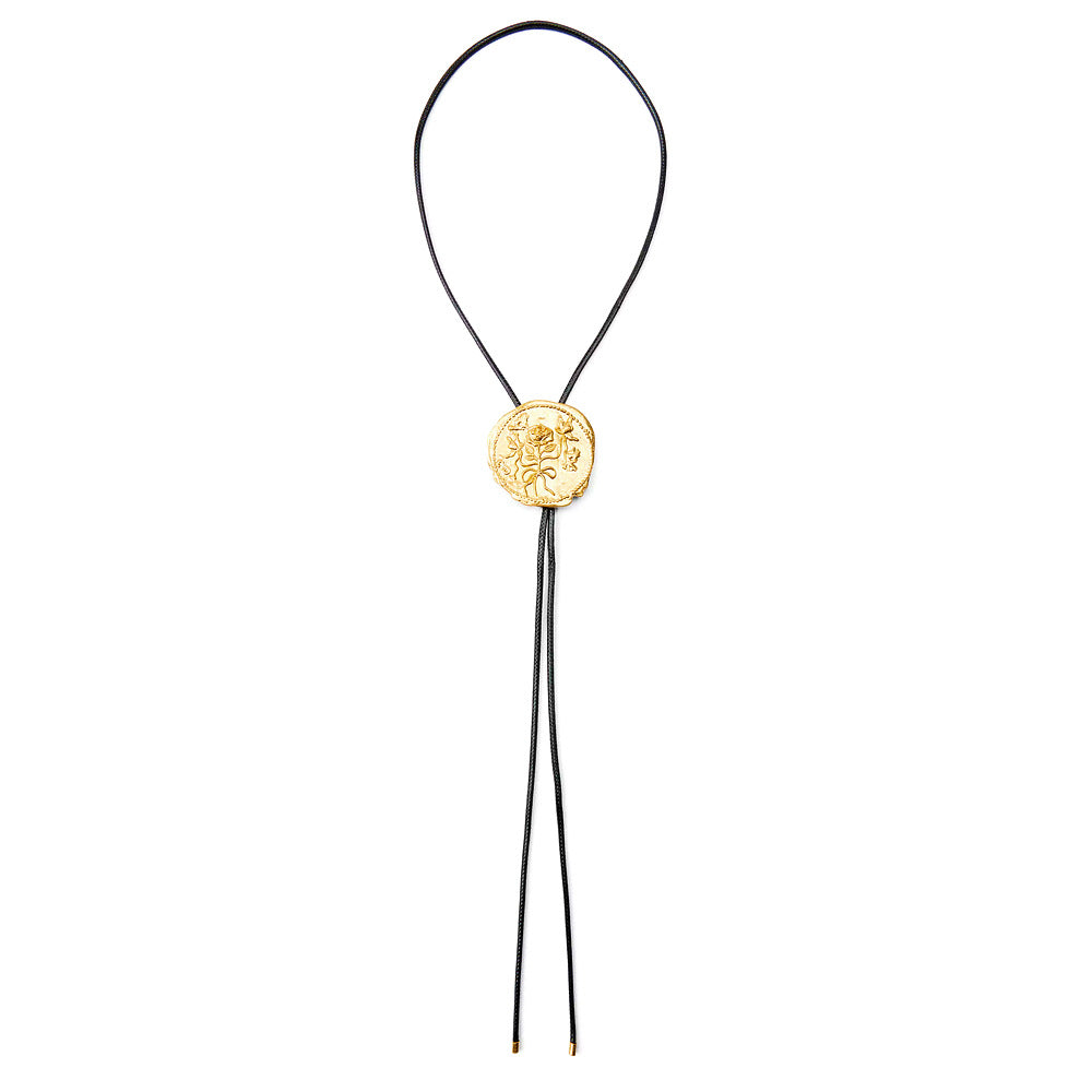 Western Rose Medallion Bolo Necklace - Gold