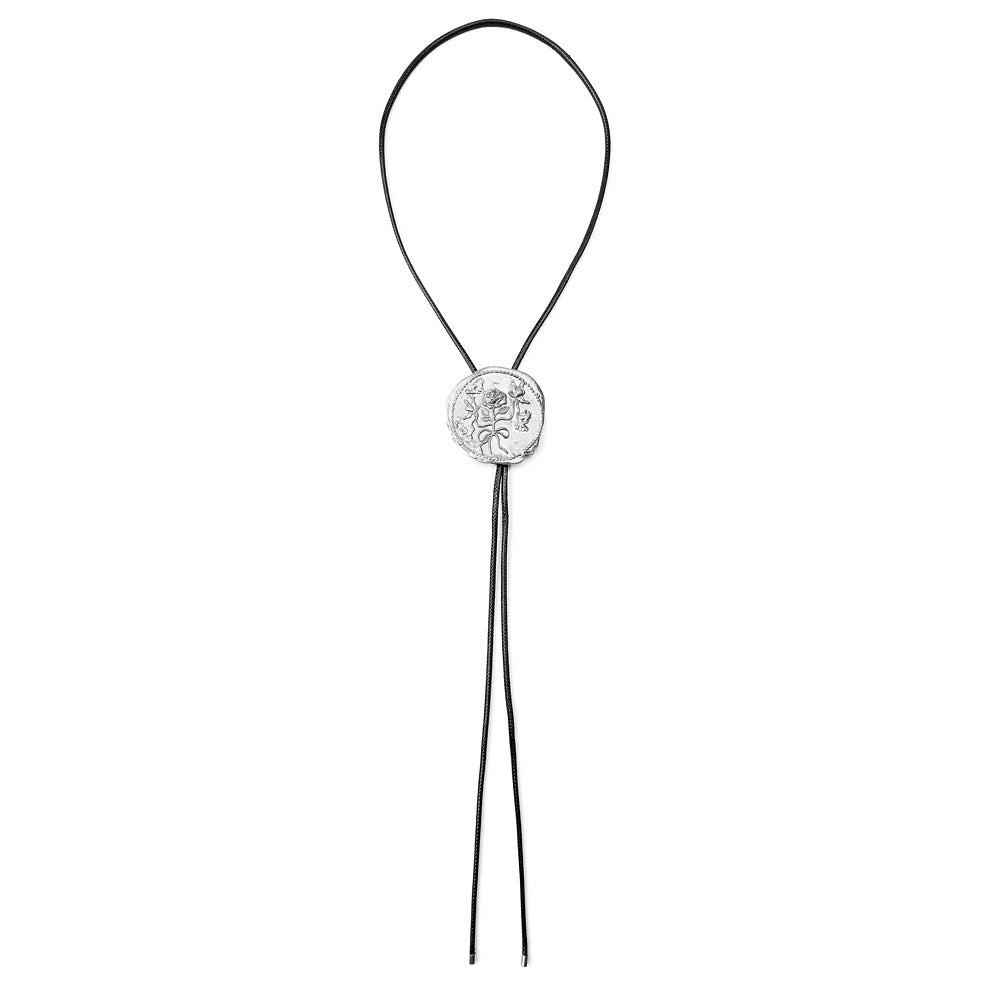 Western Rose Medallion Bolo Necklace - White