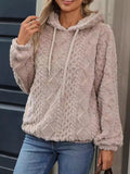 Textured Fleece Drawstring Hoodie - Khaki