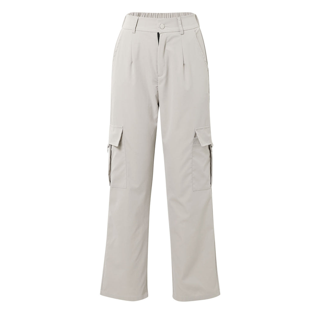 High Waist Flap Pocket Cargo Pants - Apricot