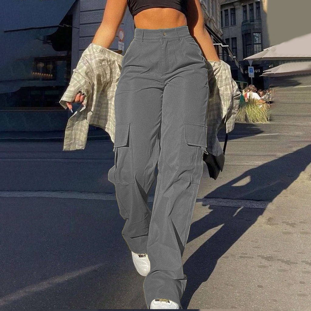 High Waist Flap Pocket Cargo Pants - DarkGray