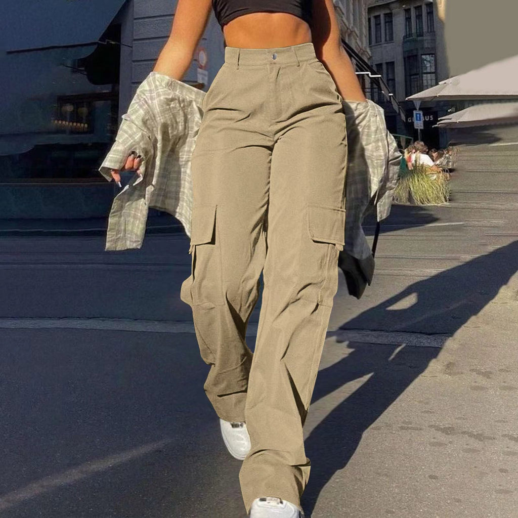 High Waist Flap Pocket Cargo Pants - Earthy
