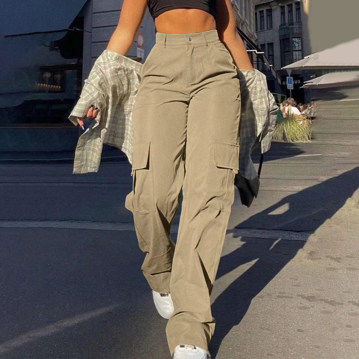 High Waist Flap Pocket Cargo Pants - Earthy