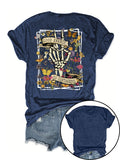 Skeleton Peace Hand Wildflower Graphic Tee - Blue
