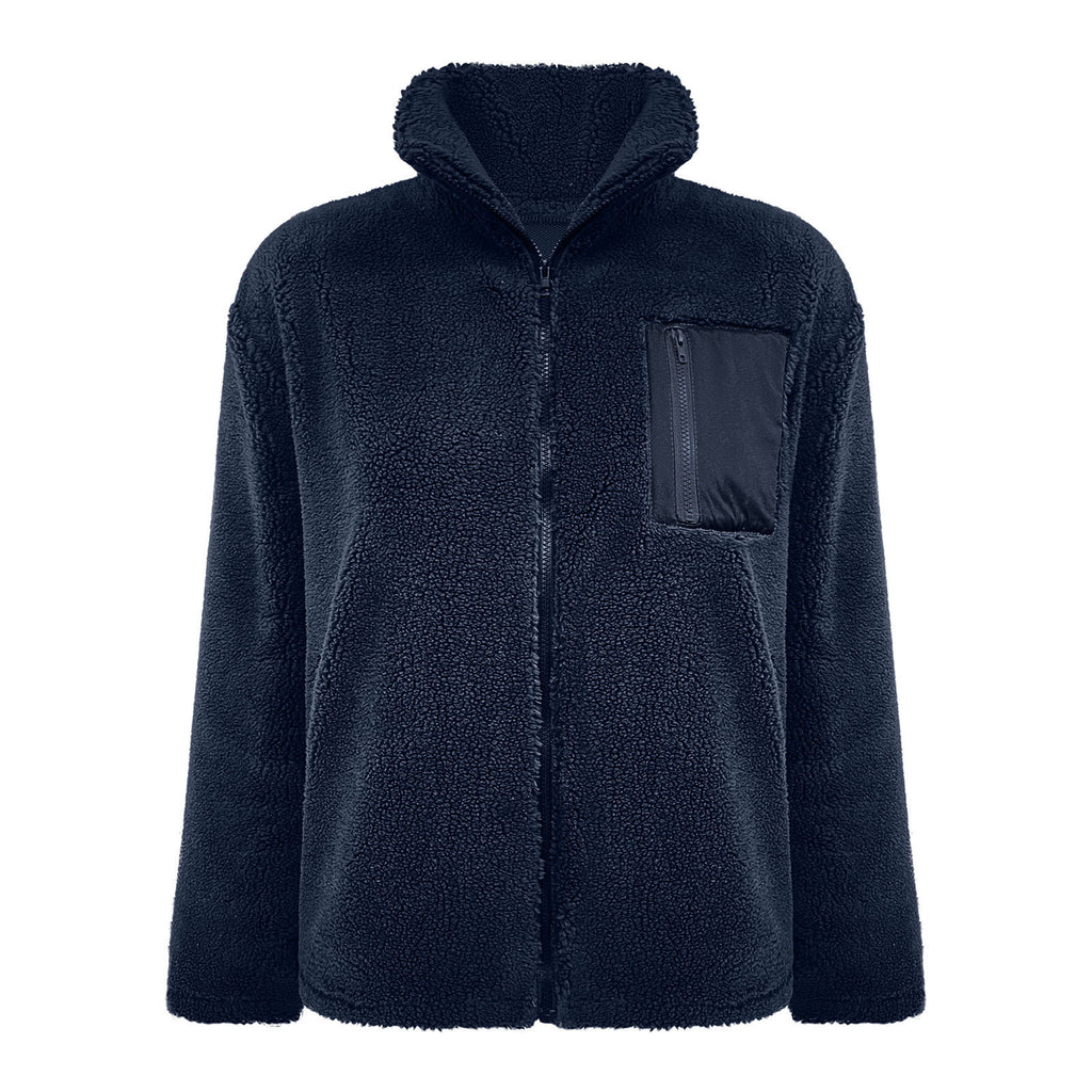 Zip Front Sherpa Teddy Fleece Jacket - DarkBlue