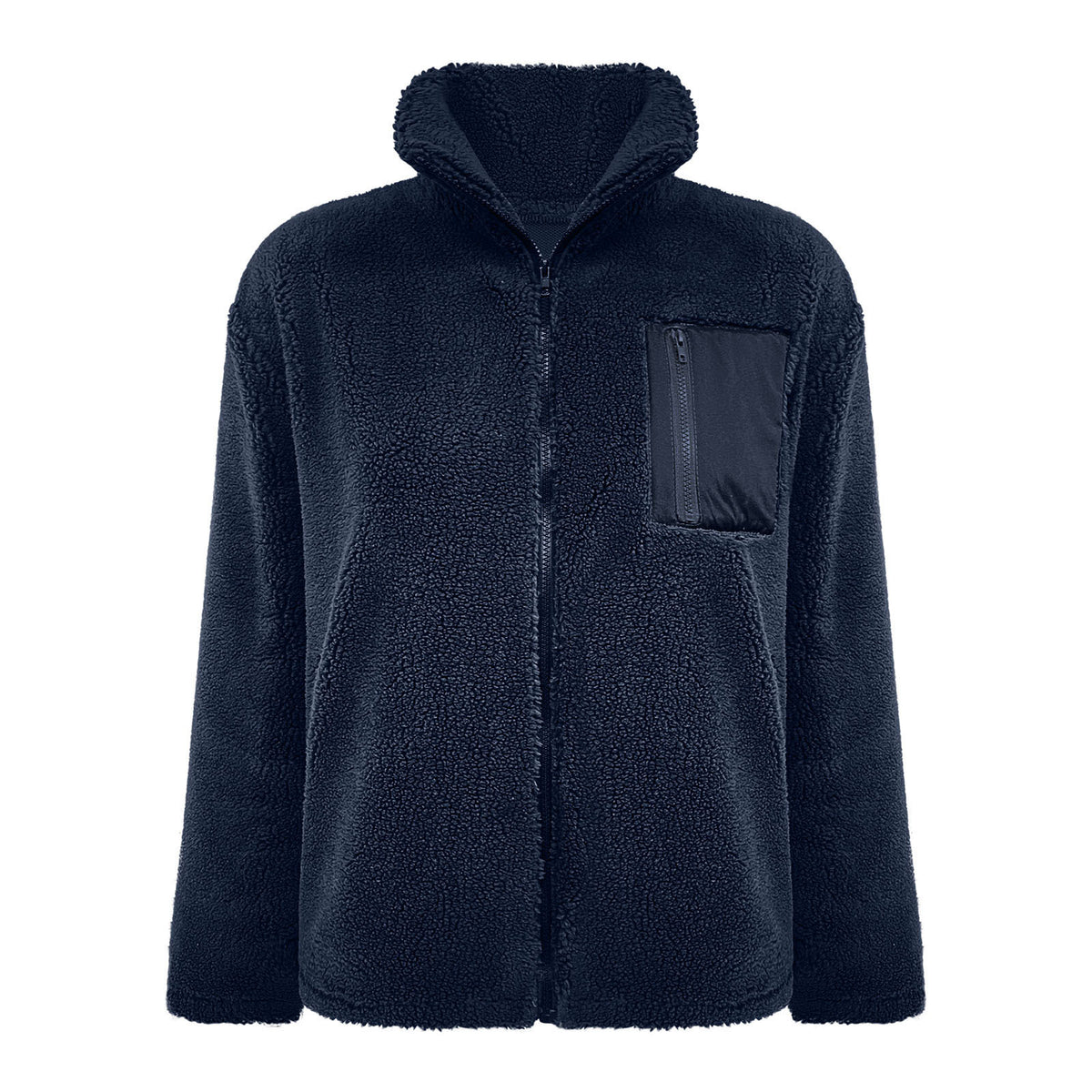 Zip Front Sherpa Teddy Fleece Jacket - DarkBlue