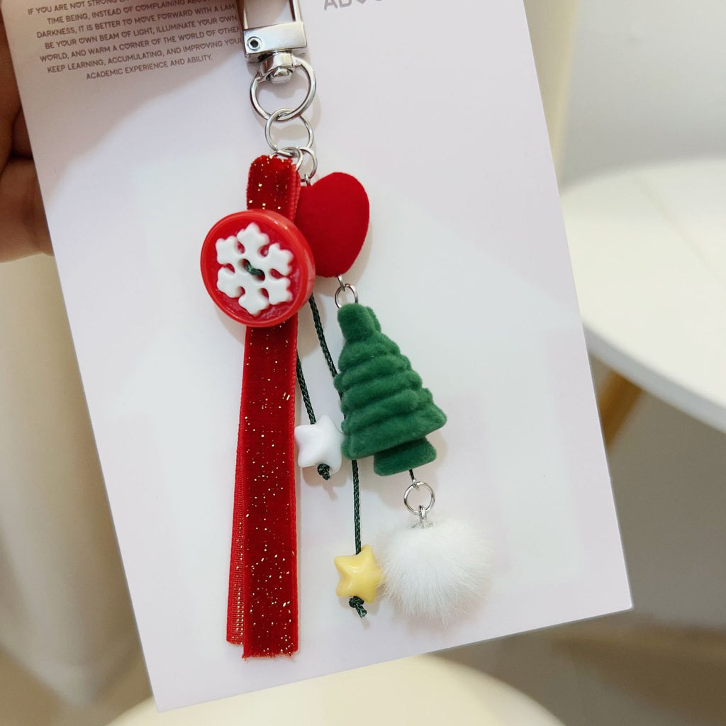 Glitter Tree Charm Keychain With Pom Pom - Tree-1