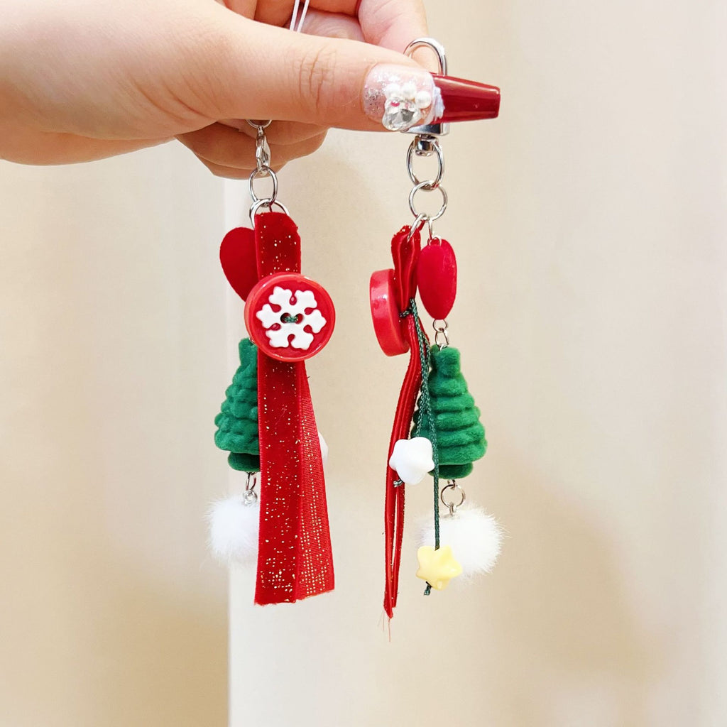 Glitter Tree Charm Keychain With Pom Pom - Tree-2