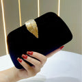 Leaf Clasp Evening Clutch With Chain Strap - Black